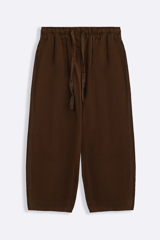 BROWN COTTON HERRINGBONE PANTS