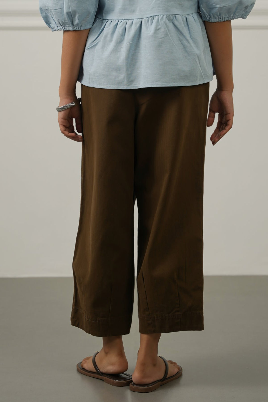 BROWN COTTON HERRINGBONE PANTS