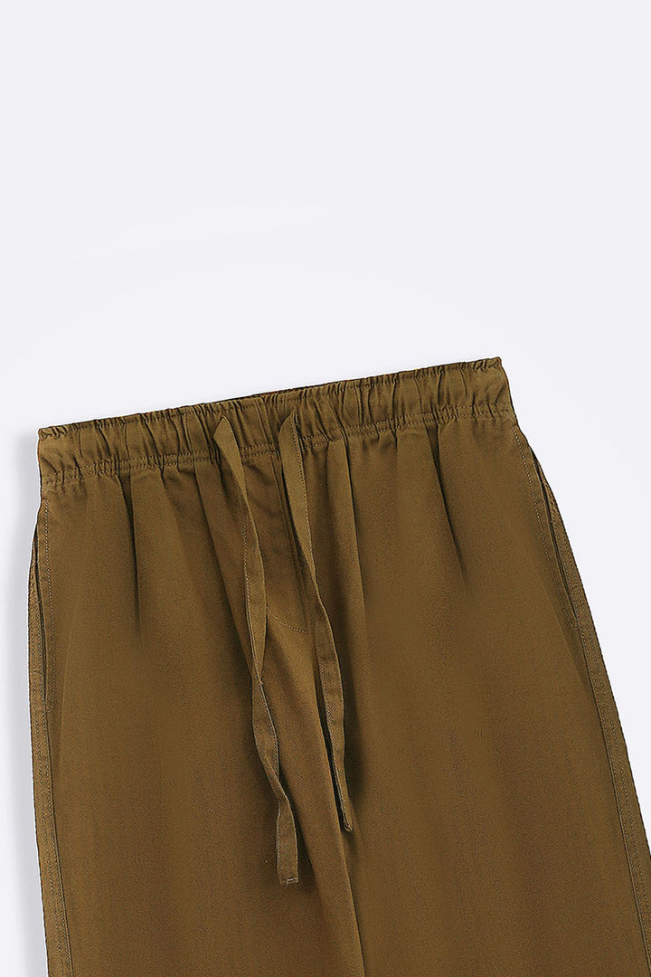 TAUPE COTTON HERRINGBONE PANTS