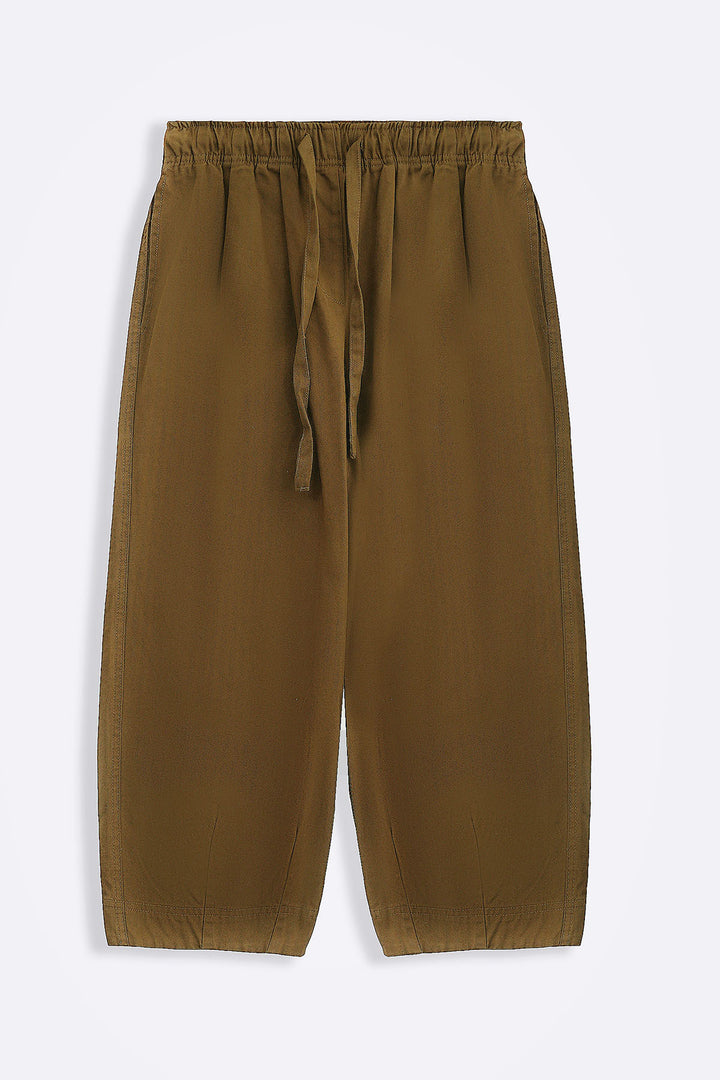 TAUPE COTTON HERRINGBONE PANTS