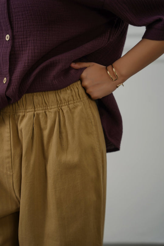 TAUPE COTTON HERRINGBONE PANTS
