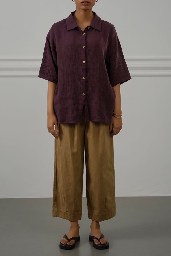 TAUPE COTTON HERRINGBONE PANTS