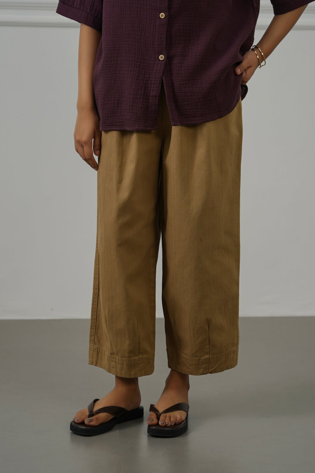 TAUPE COTTON HERRINGBONE PANTS