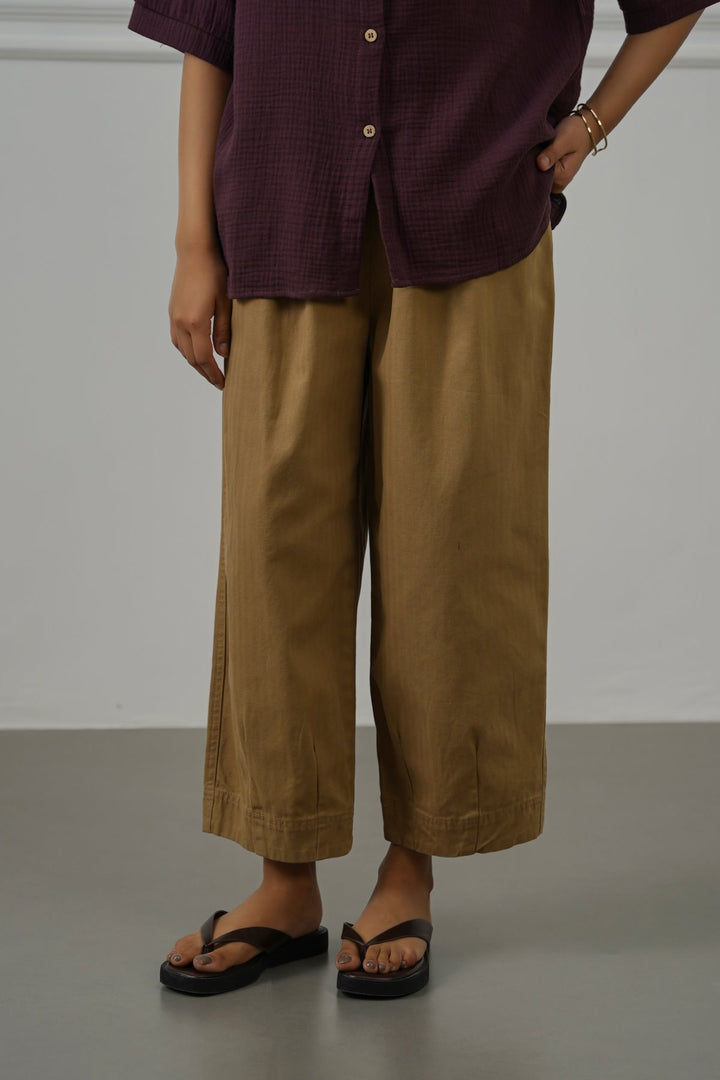 TAUPE COTTON HERRINGBONE PANTS