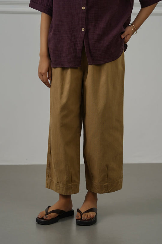 TAUPE COTTON HERRINGBONE PANTS
