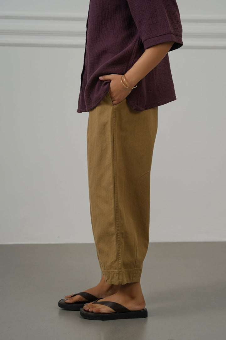 TAUPE COTTON HERRINGBONE PANTS