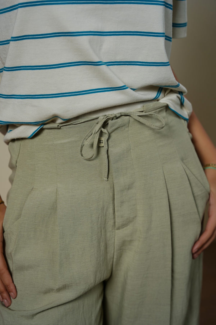 BEIGE TAILORED FLAT FRONT PANTS