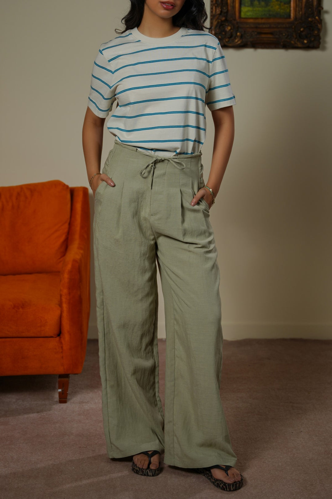 BEIGE TAILORED FLAT FRONT PANTS