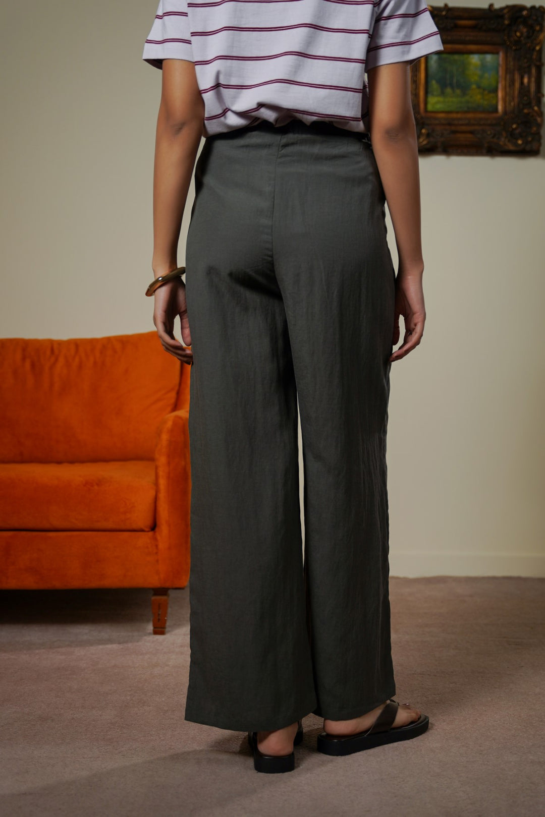 CHARCOAL TAILORED FLAT FRONT PANTS