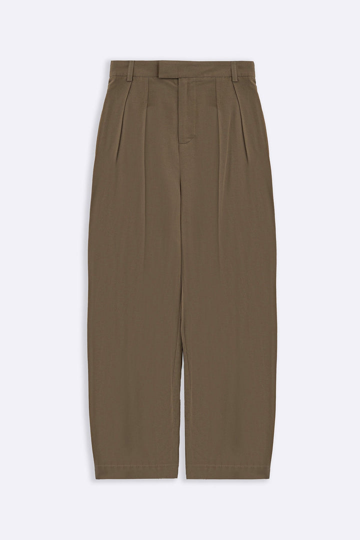 KHAKI SLOUCHY PLEATED PANTS