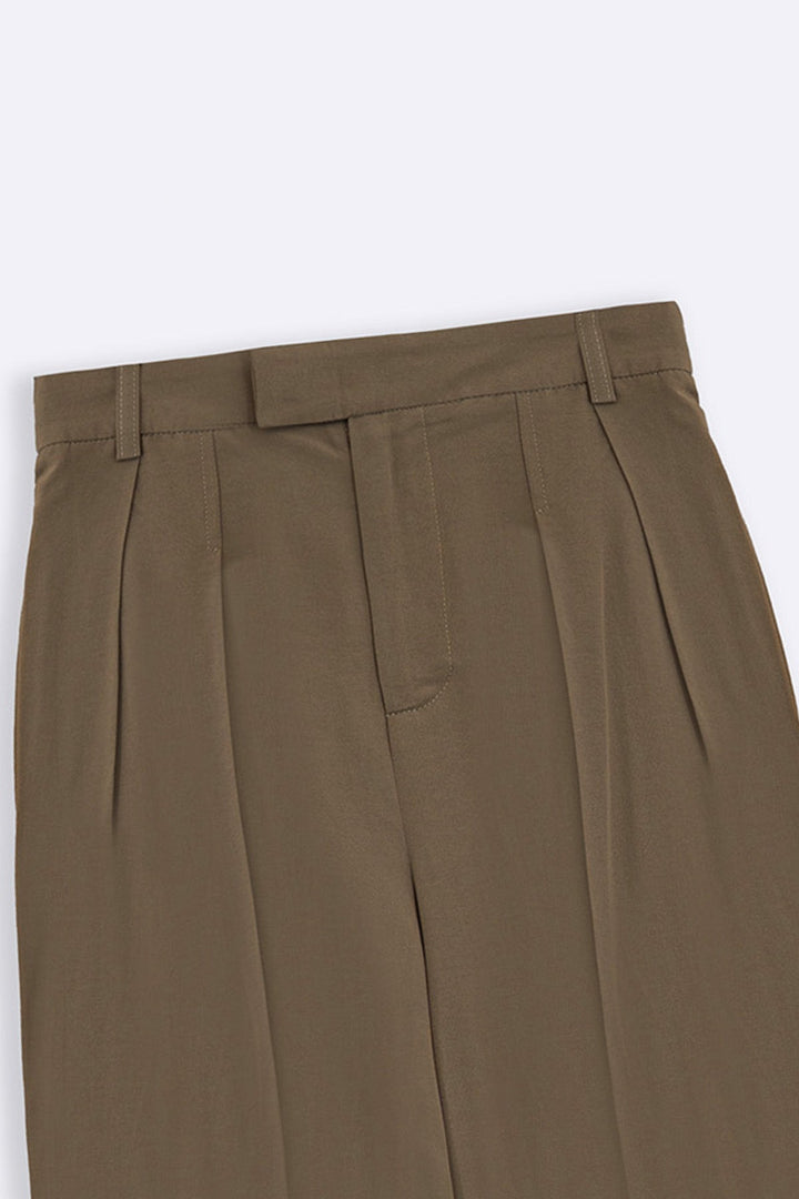 KHAKI SLOUCHY PLEATED PANTS