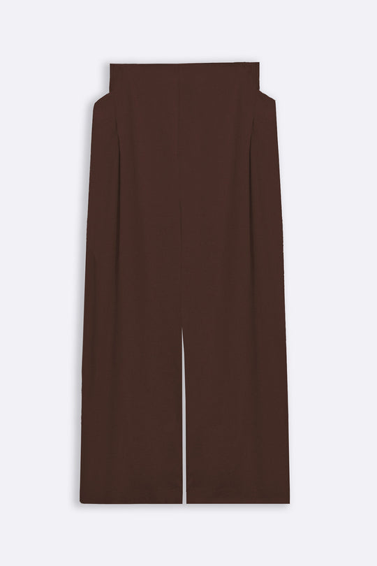 BROWN PLEAT LINEN BLEND PANTS