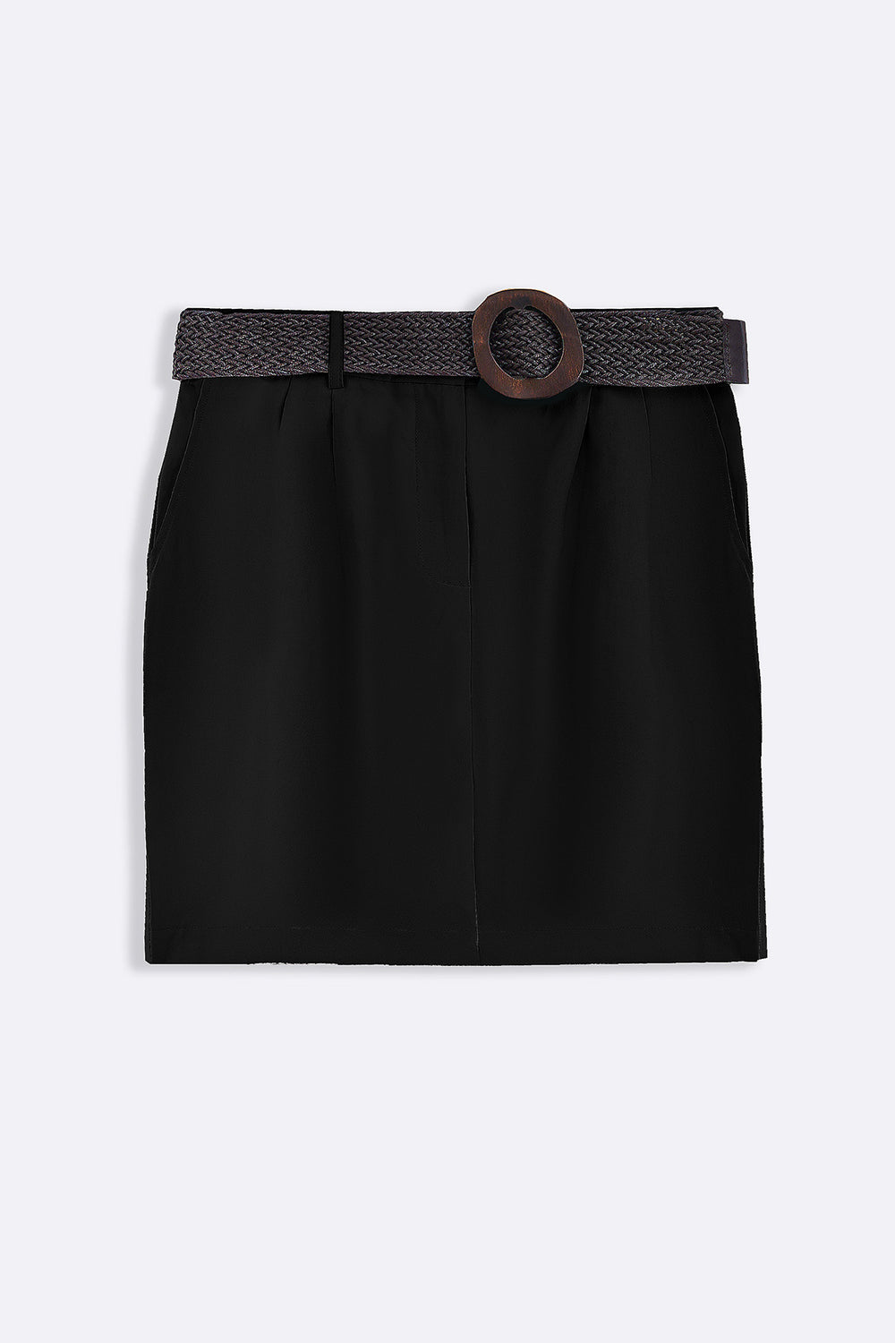 BLACK BELTED PLEAT SHORTS