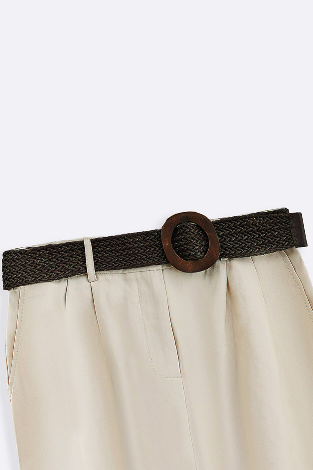 CREAM BELTED PLEAT SHORTS