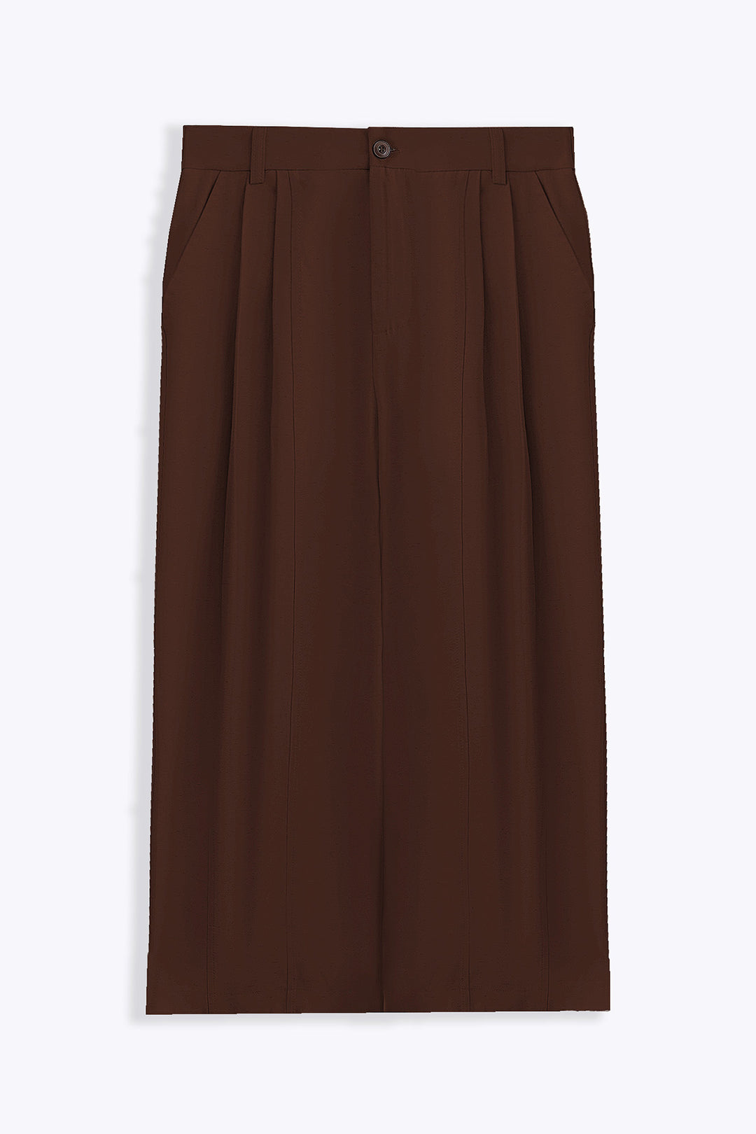 BROWN COTTON-TENCEL CROPPED PANTS