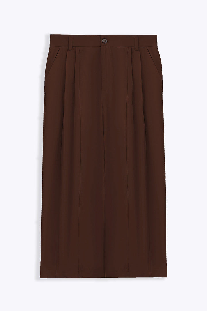 BROWN COTTON-TENCEL CROPPED PANTS