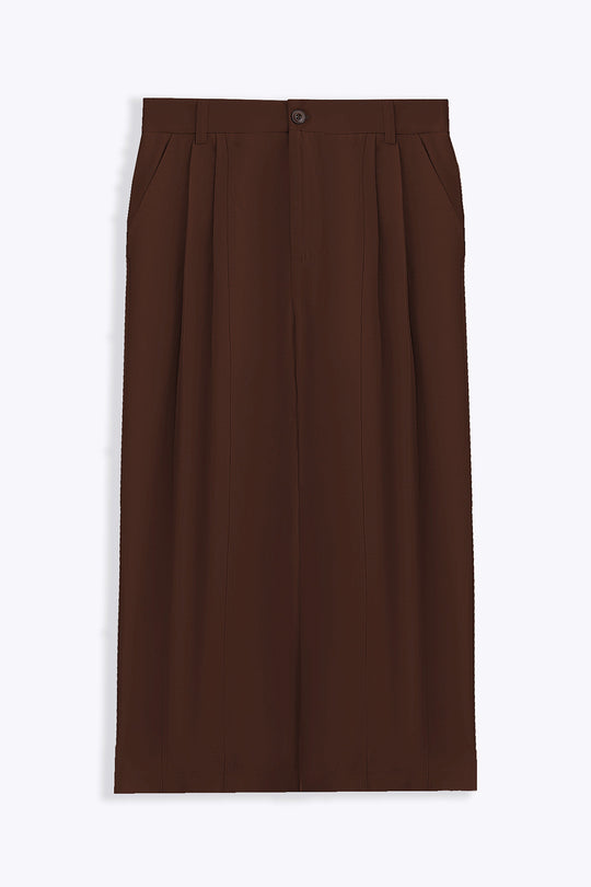 BROWN COTTON-TENCEL CROPPED PANTS