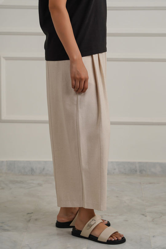OAT WHITE COTTON-TENCEL CROPPED PANTS