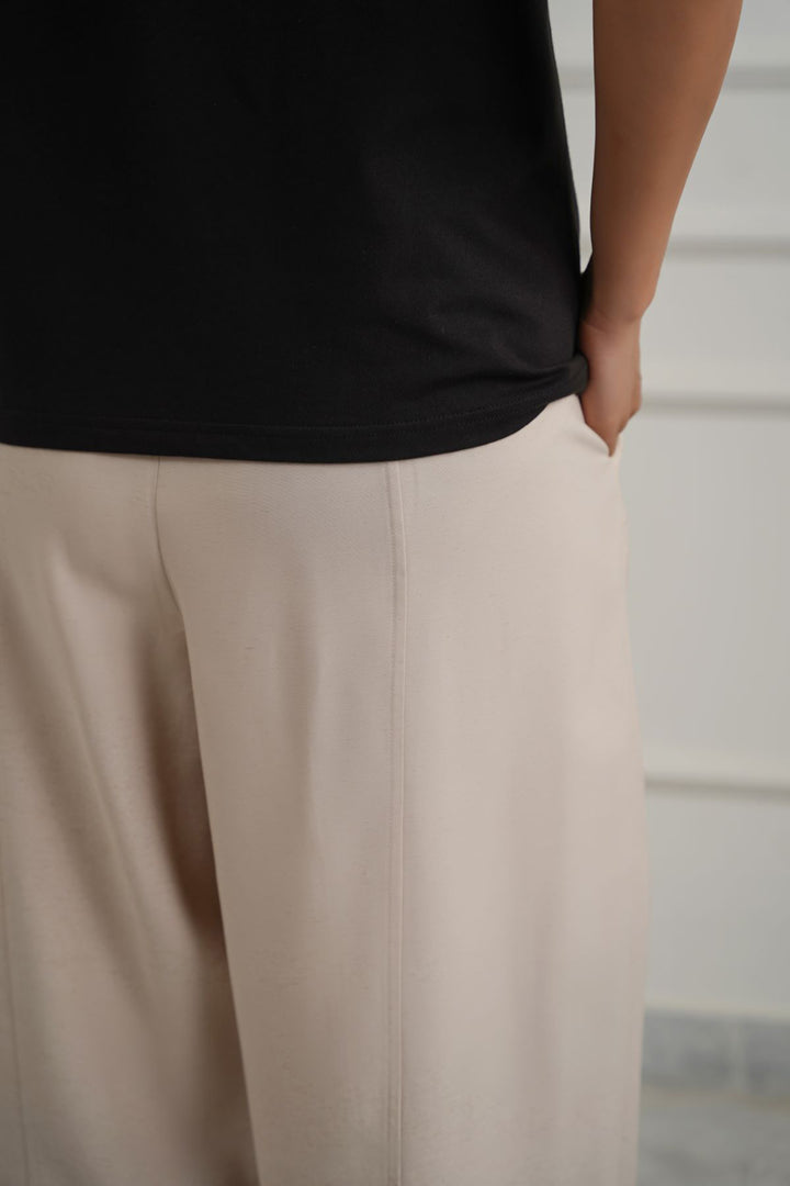 OAT WHITE COTTON-TENCEL CROPPED PANTS
