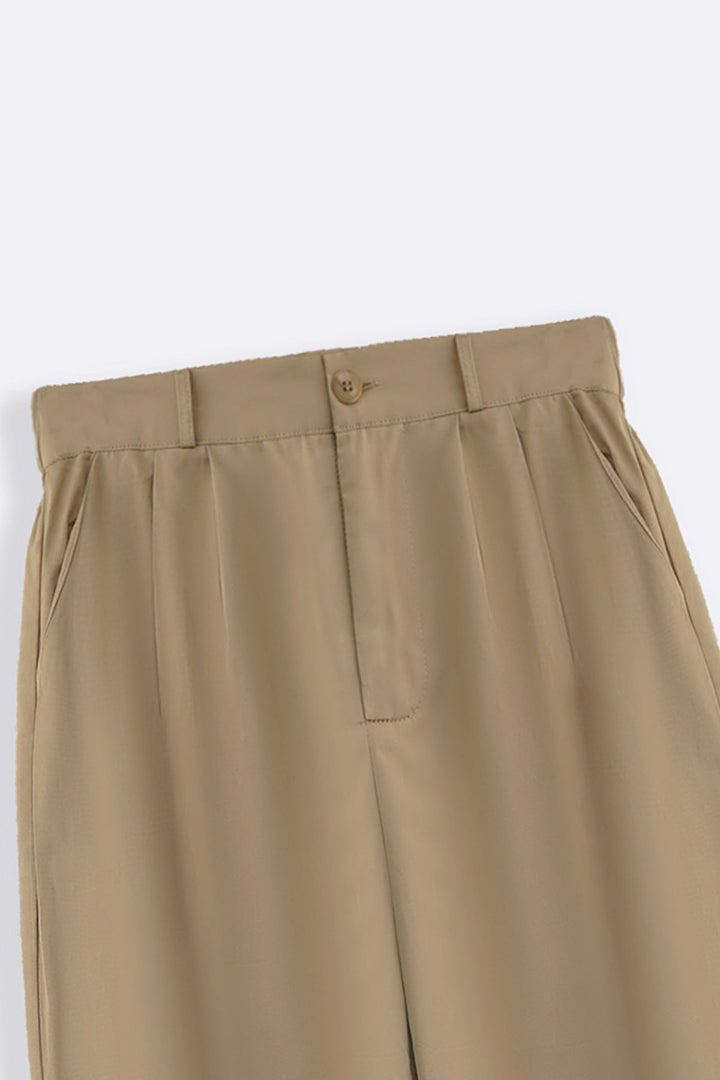 BEIGE POPLIN TURN UP PANTS