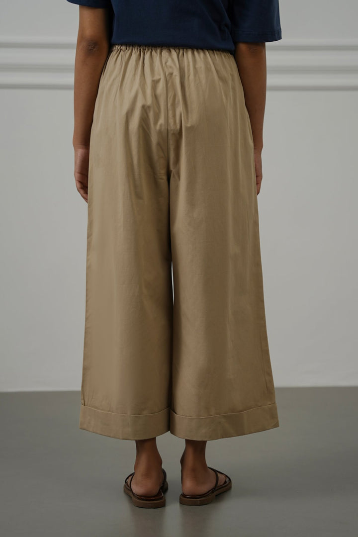 BEIGE POPLIN TURN UP PANTS