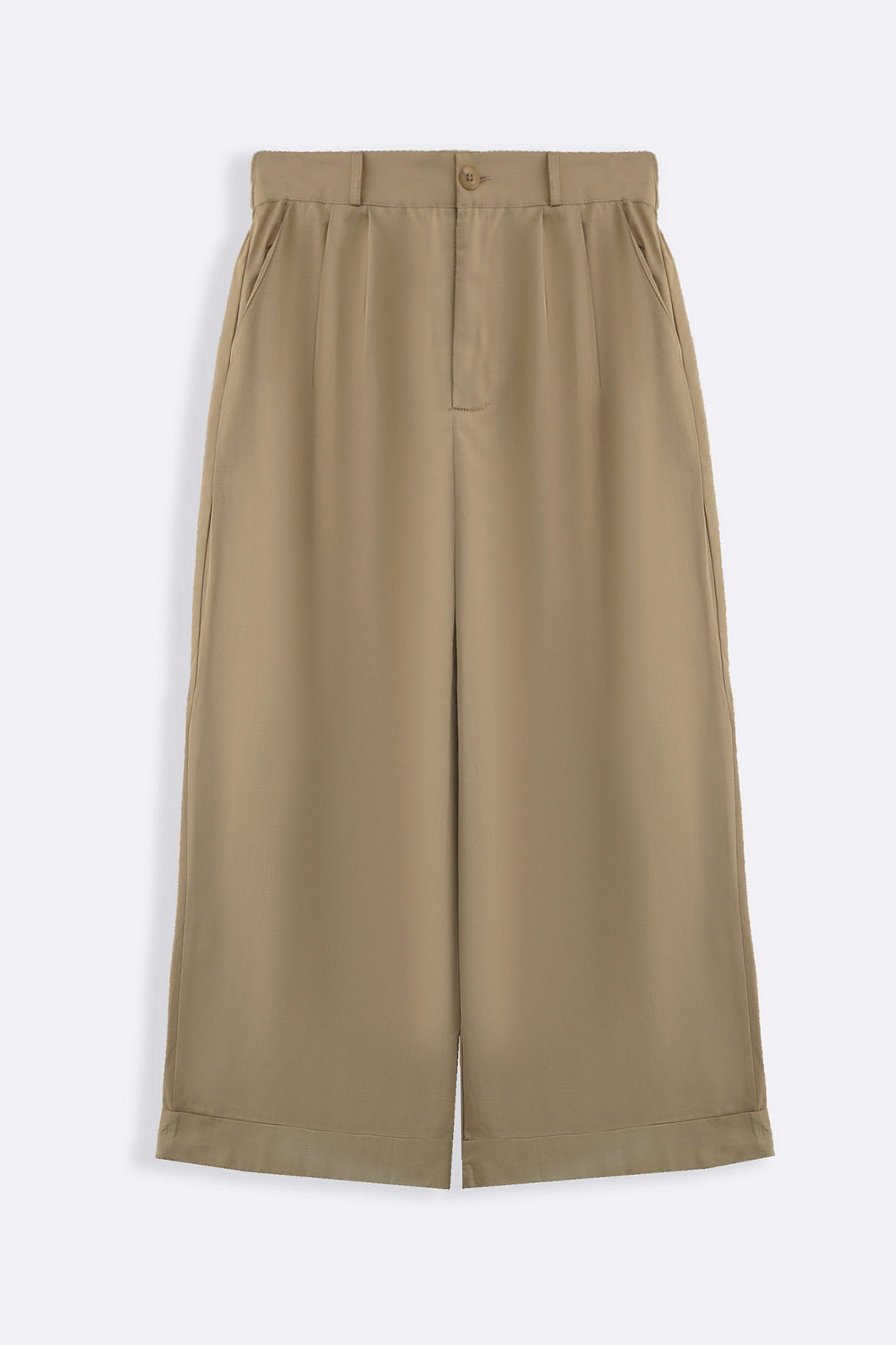 BEIGE POPLIN TURN UP PANTS