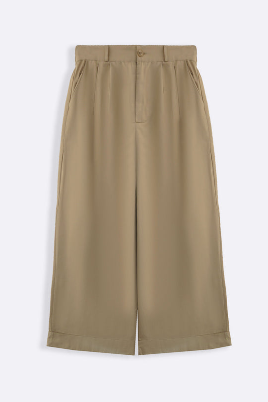 BEIGE POPLIN TURN UP PANTS