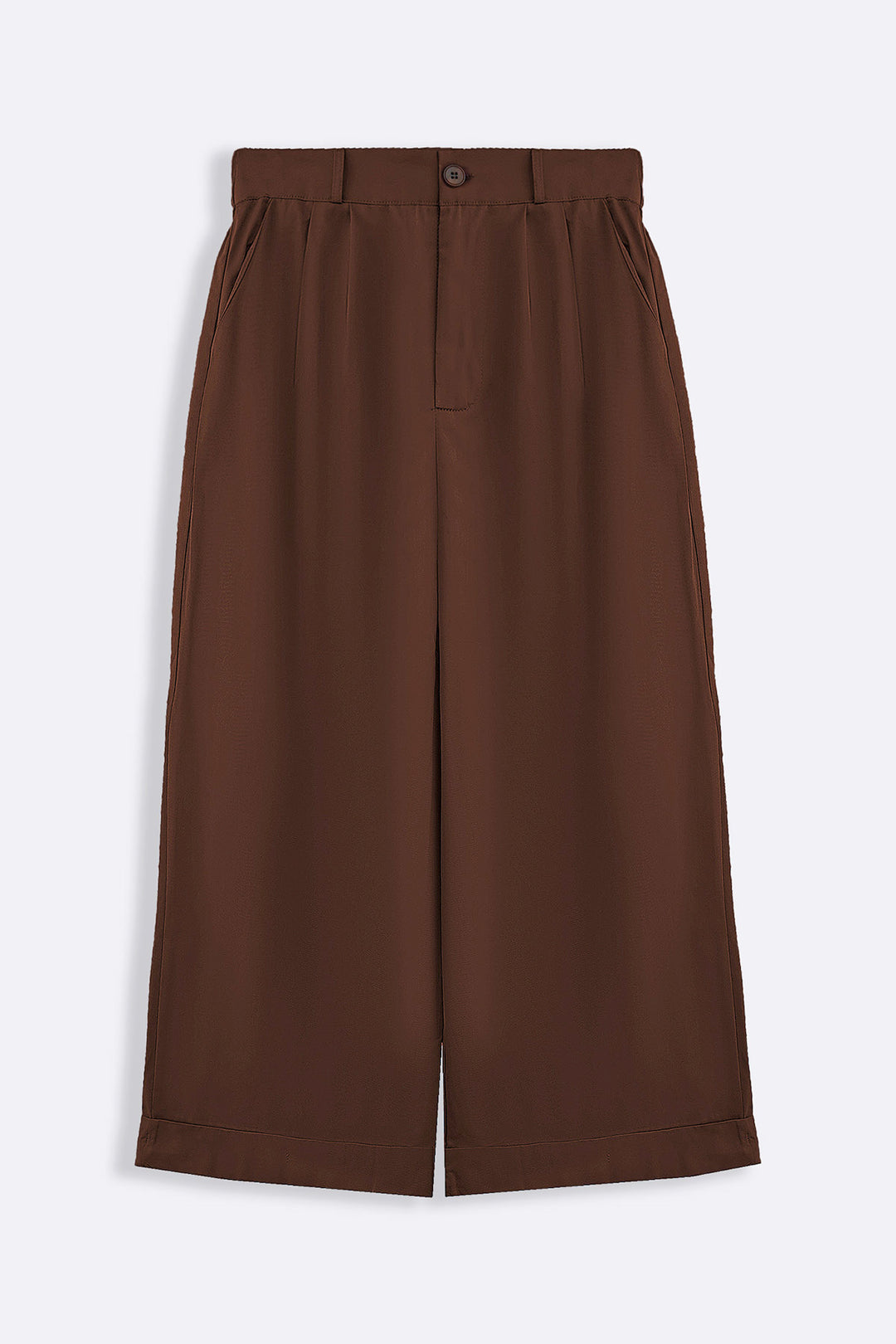 BROWN POPLIN TURN UP PANTS