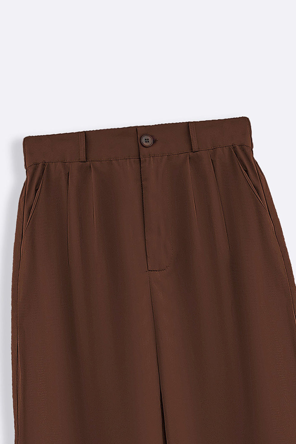 BROWN POPLIN TURN UP PANTS