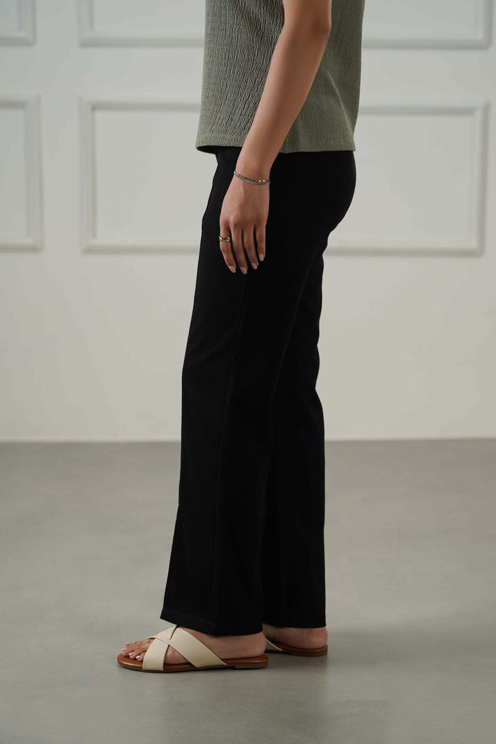 BLACK TAPERED SLIT PANTS