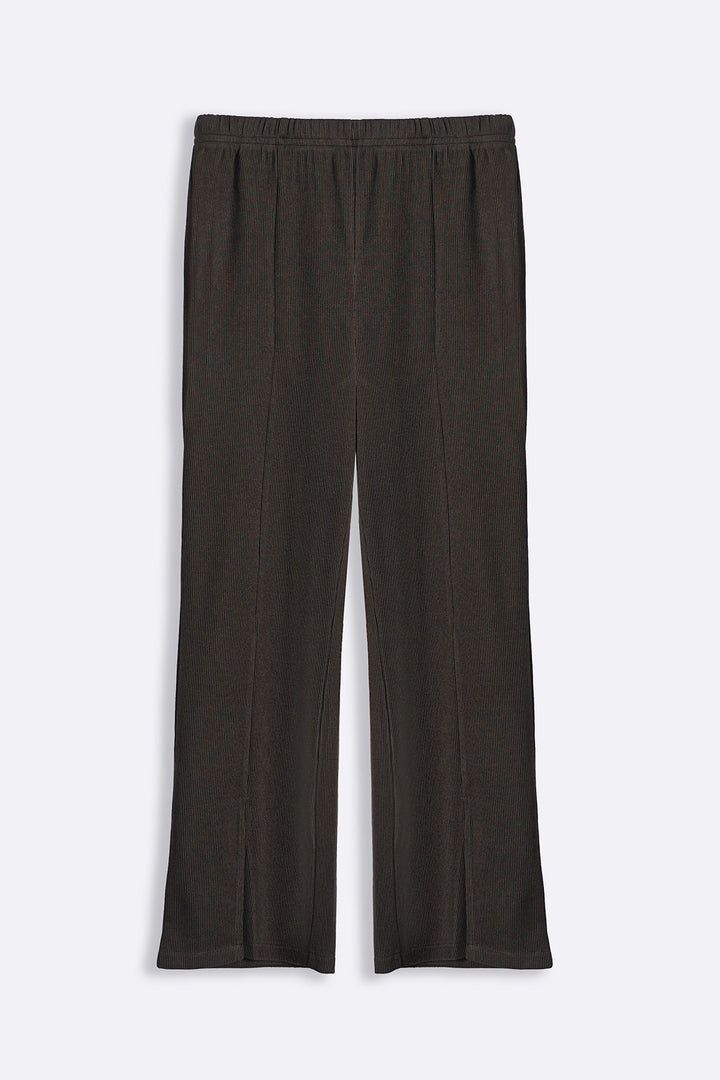 BROWN TAPERED SLIT PANTS