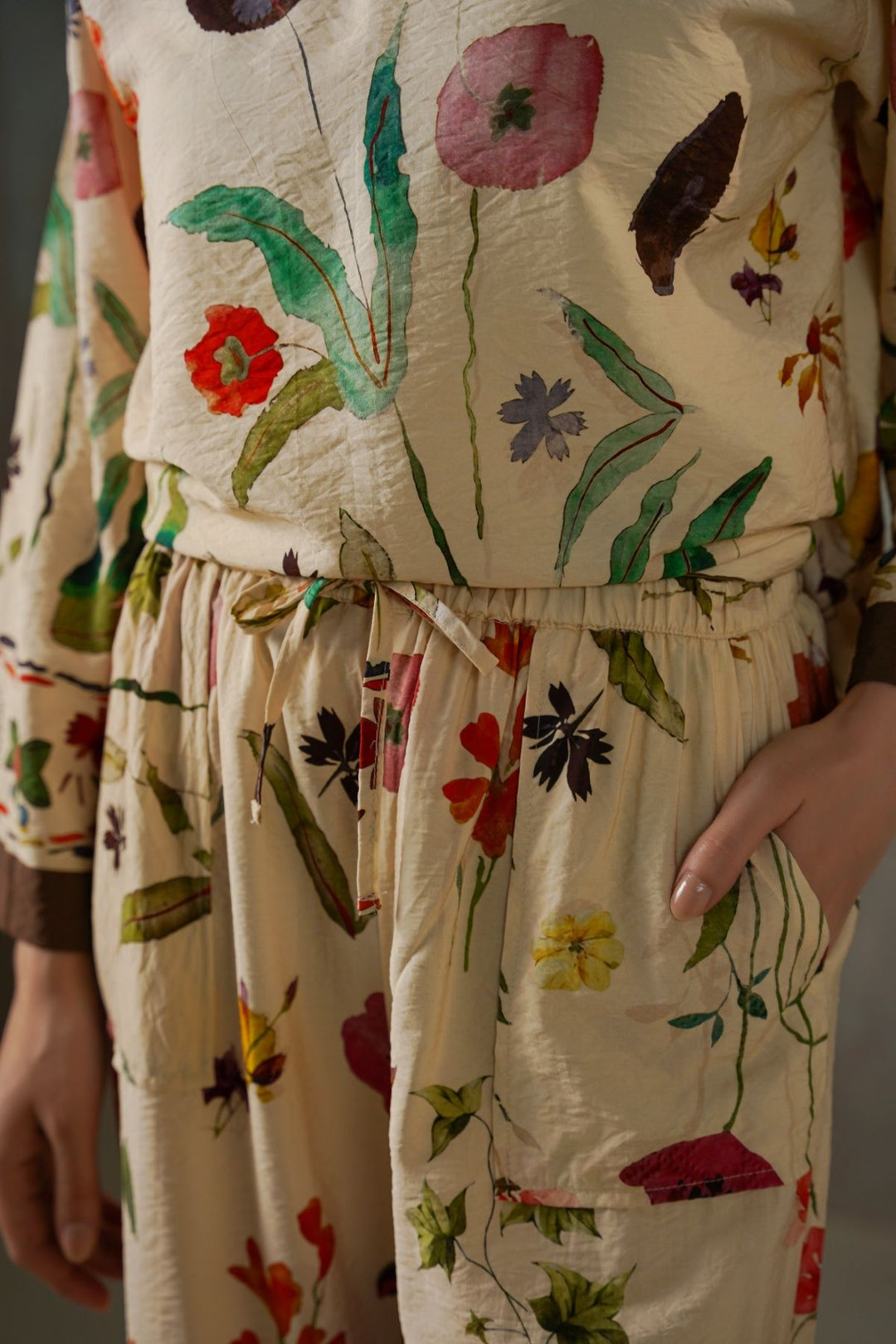 CREAM FERN & POPPY PANTS