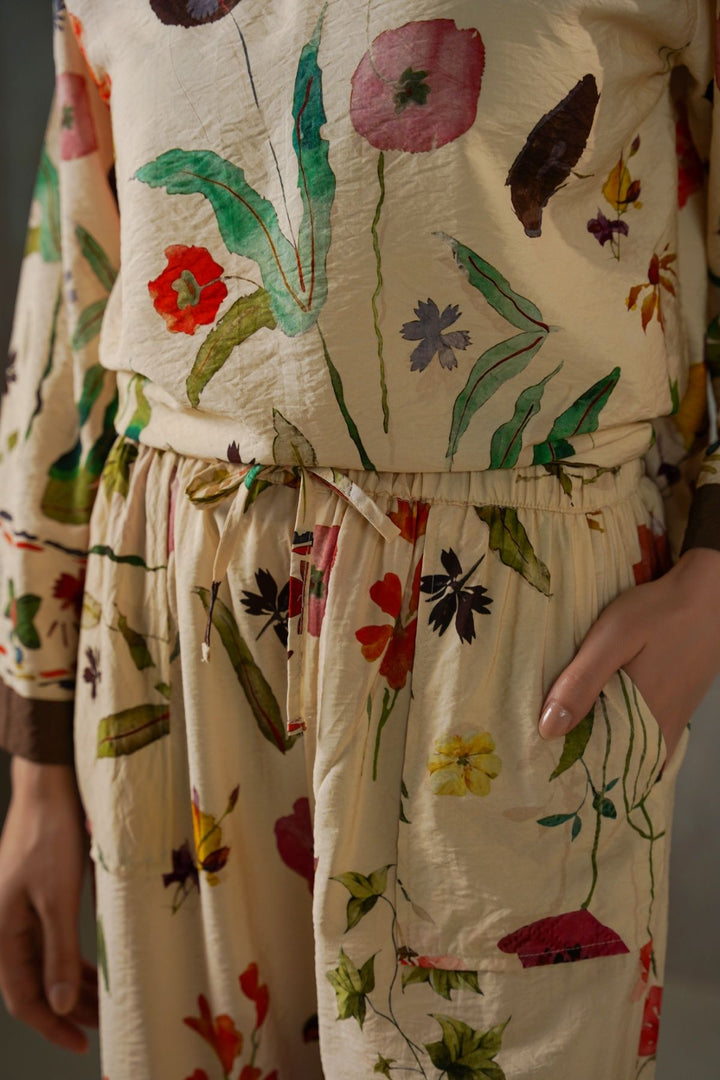 CREAM FERN & POPPY PANTS