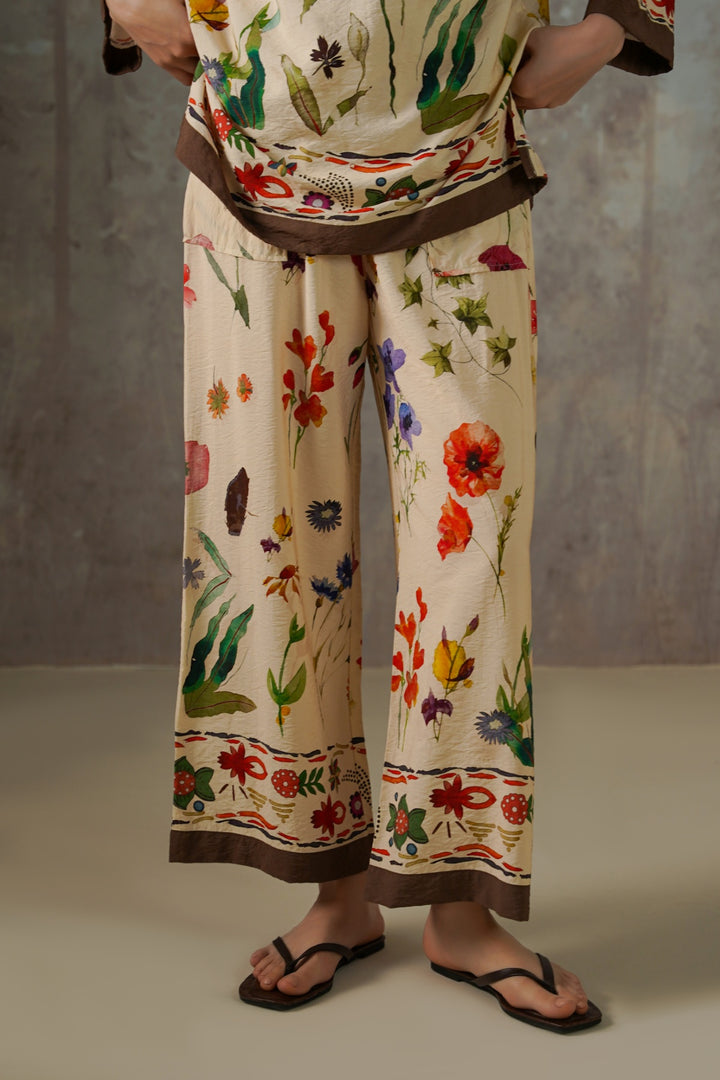 CREAM FERN & POPPY PANTS