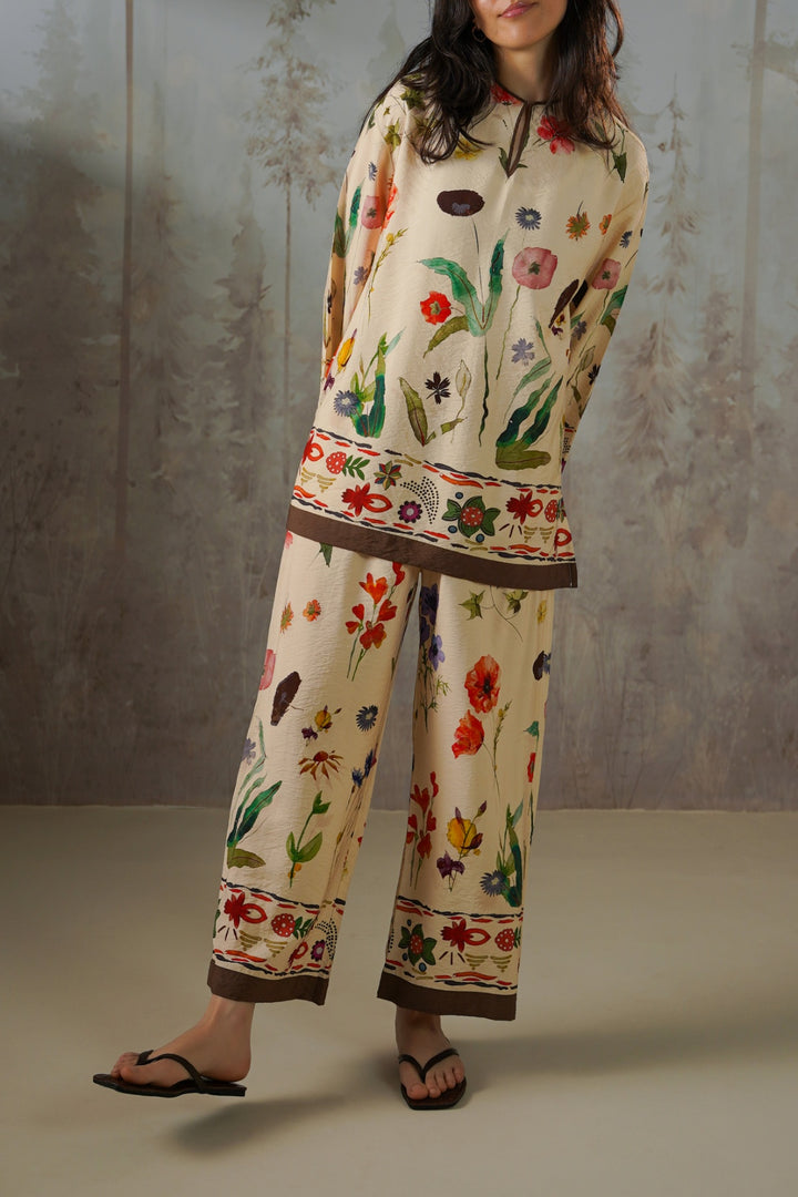 CREAM FERN & POPPY PANTS