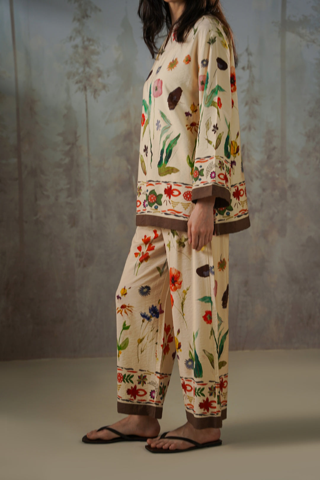 CREAM FERN & POPPY PANTS