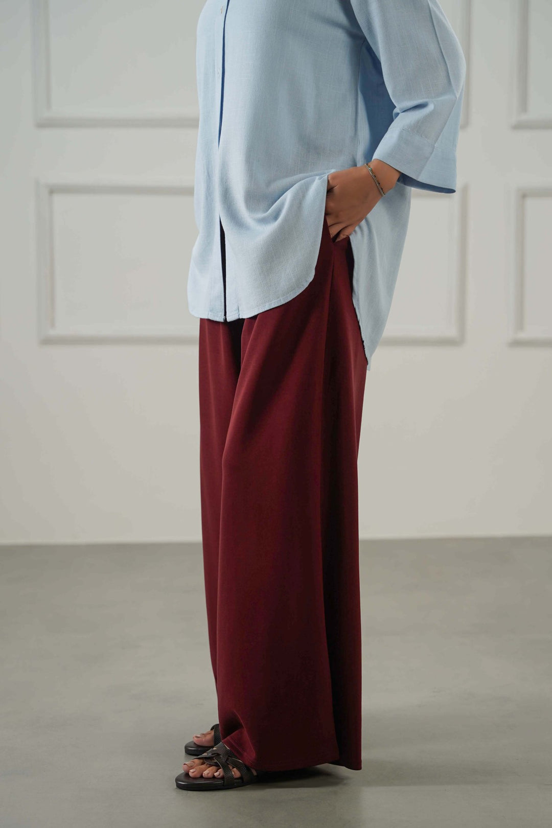 WINE FLOWY WIDE PANTS