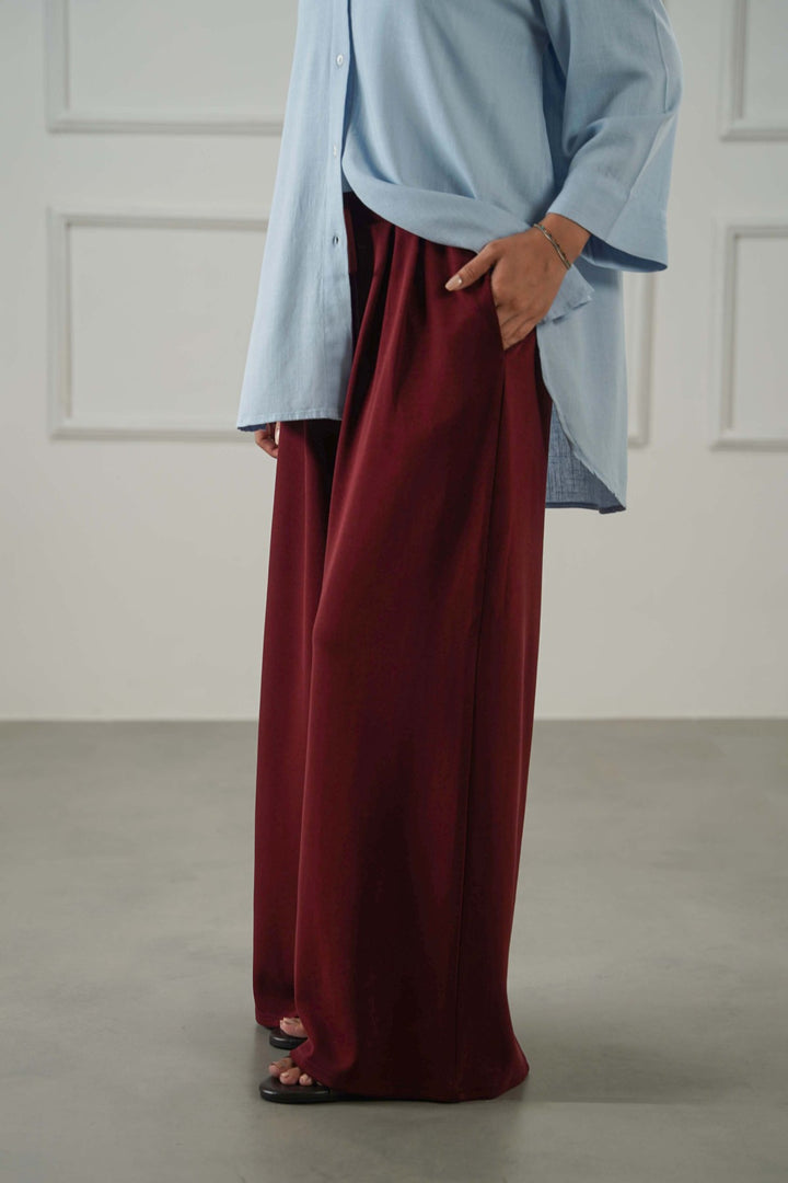 WINE FLOWY WIDE PANTS