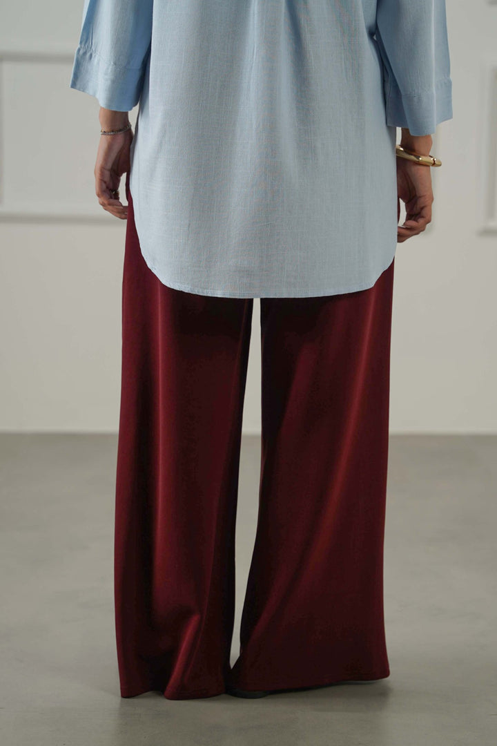WINE FLOWY WIDE PANTS