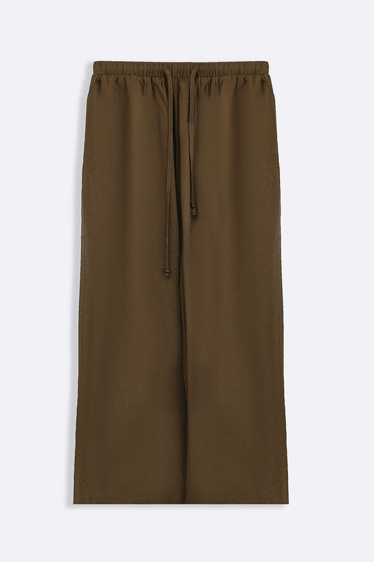 BROWN LINEN BLEND EASE CULOTTES