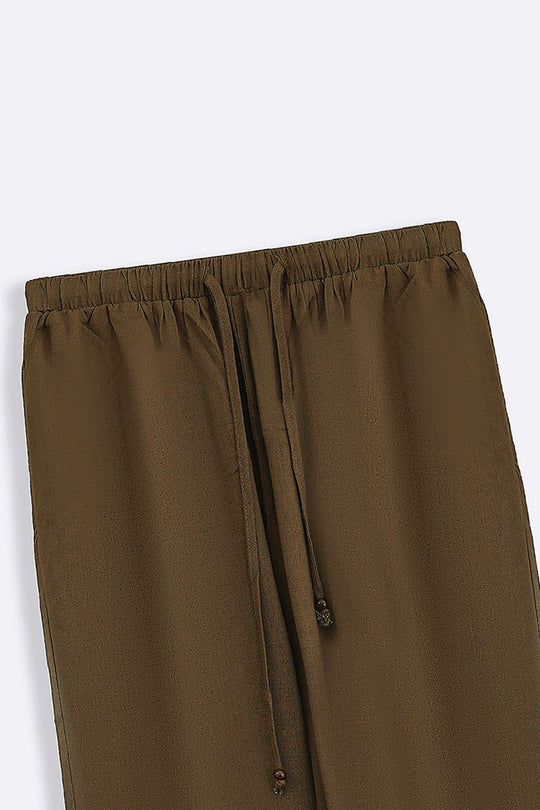 BROWN LINEN BLEND EASE CULOTTES