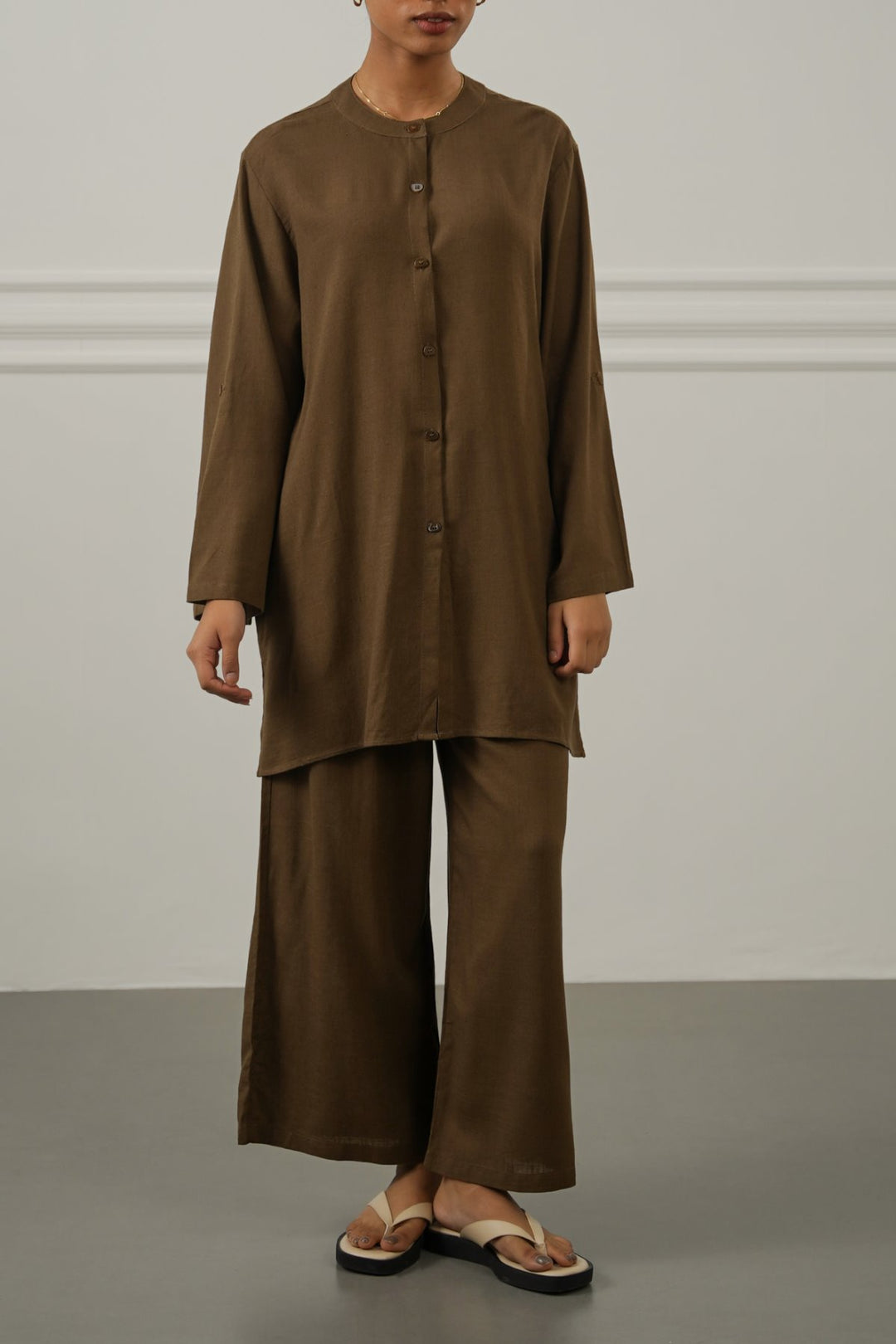 BROWN LINEN BLEND EASE CULOTTES