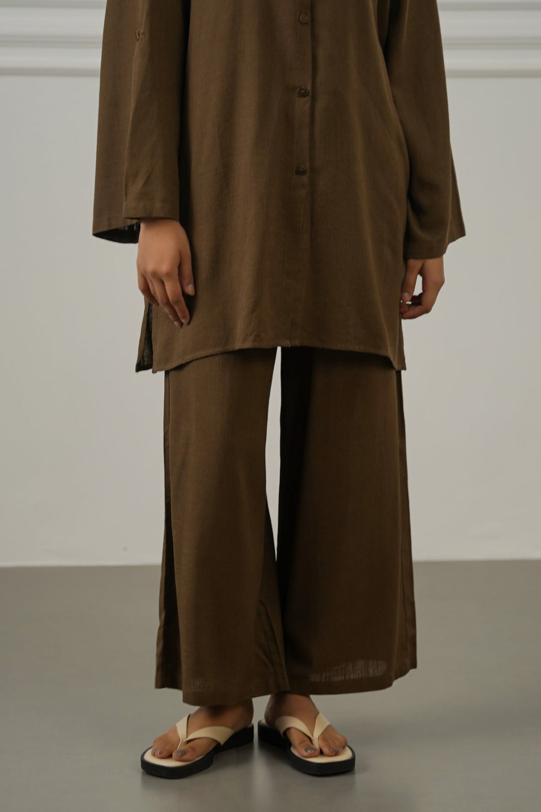 BROWN LINEN BLEND EASE CULOTTES
