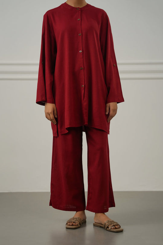 RED LINEN BLEND EASE CULOTTES