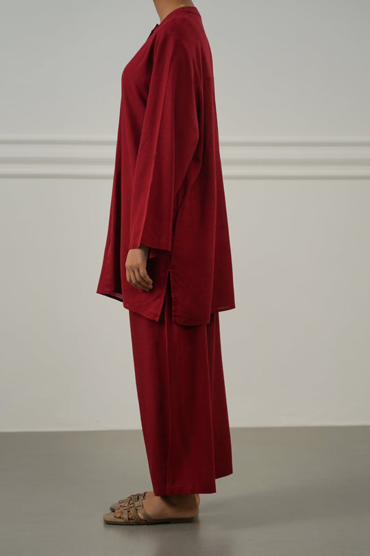 RED LINEN BLEND EASE CULOTTES