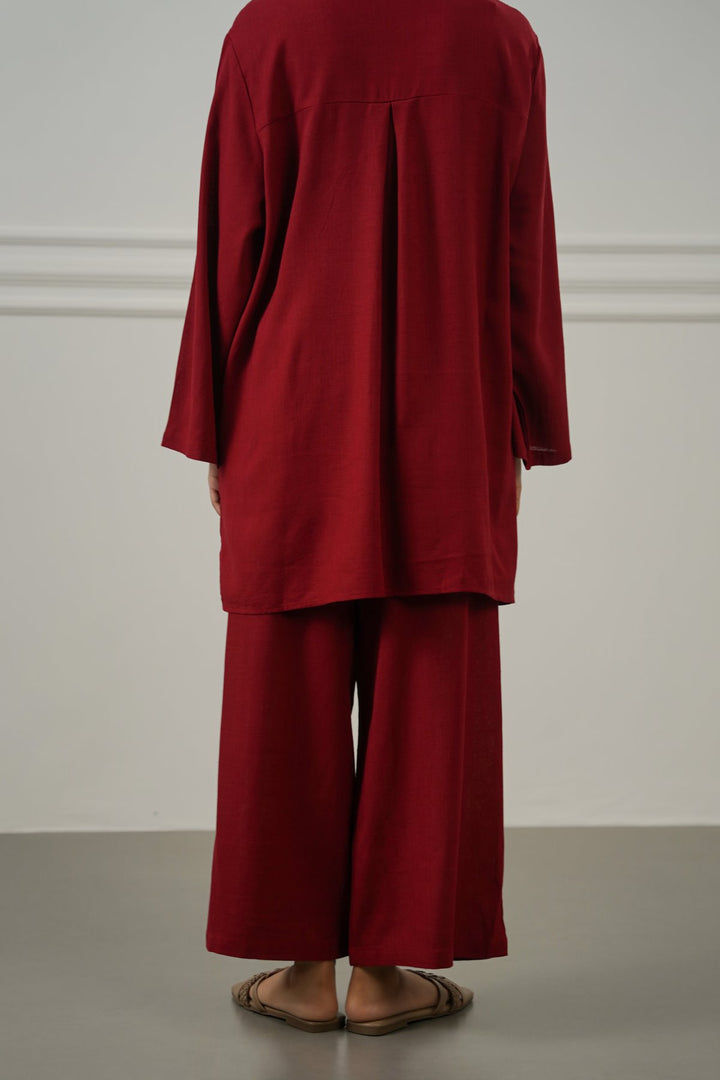 RED LINEN BLEND EASE CULOTTES