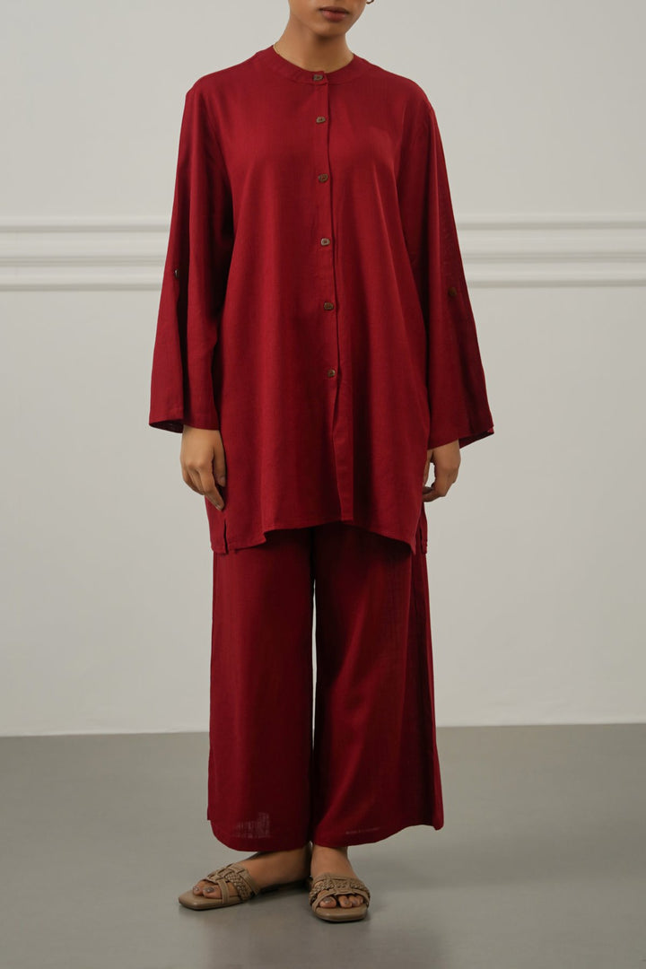 RED LINEN BLEND EASE CULOTTES