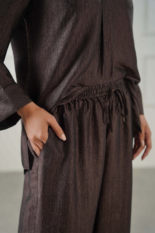 COFFEE TEXTURED FLOWY PANTS