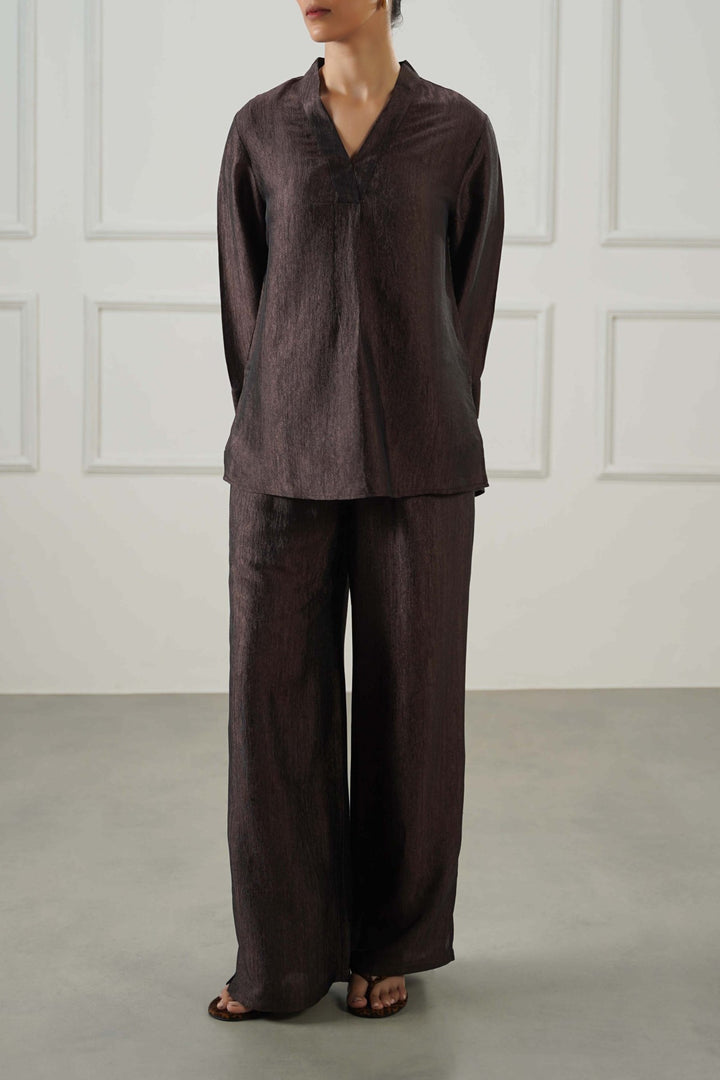 COFFEE TEXTURED FLOWY PANTS
