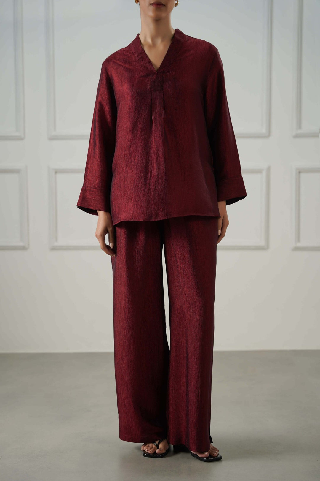 RUST TEXTURED FLOWY PANTS